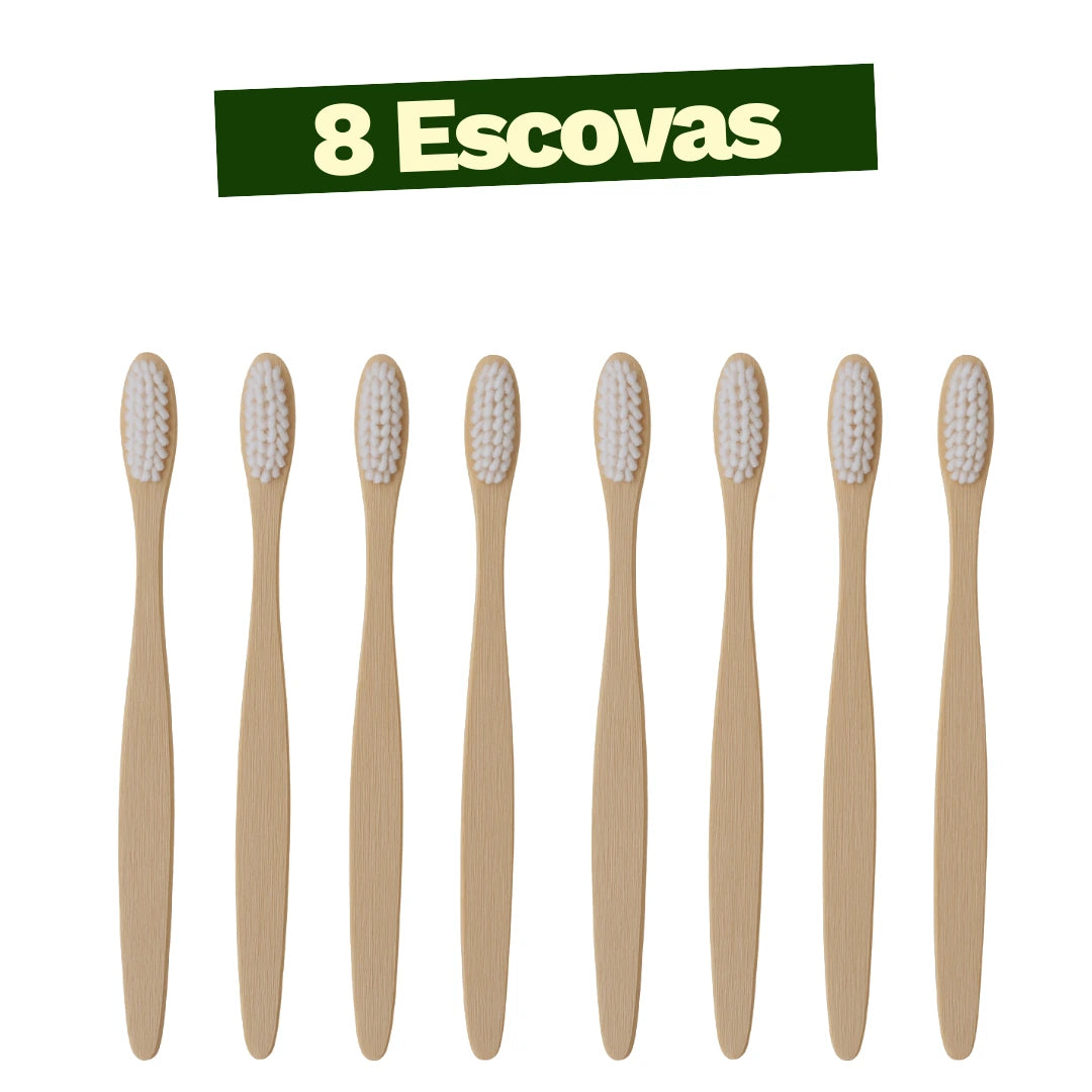 Kit com 8 escovas de dentes de bambu